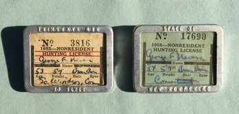 1954 & 1955 Lot Of 2 New Hampshire Non-Resident Hunting License Tags George Nevers South Windsor CT