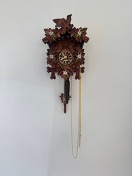 Vintage Hand-carved Wooden Cuckoo Clock With Floral Painted Accents
