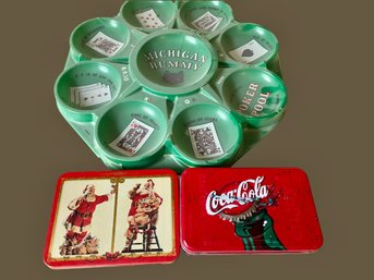Coca Cola Cards 2tins- One Has Both Decks And The Other One Has Just One Plus Michigan Rummy Poker Game