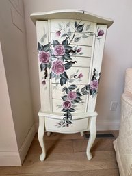 Hand-painted Wooden Jewelry Armoire With Floral Design