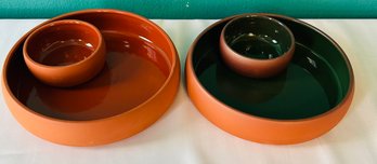 Pair Of Bortner & Bortner Terracotta Glazed Chip & Dip Bowls
