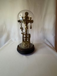 1940s  Brass Crucifix Under Glass Dome
