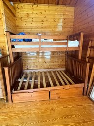 Wooden Bunk Bed Frame With Two Drawers Underneath.