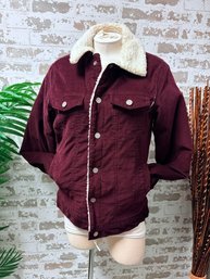 Denim & Flowers Burgundy Corduroy Jacket With Cream Sherpa Collar Size S