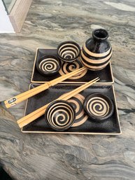 Japanese Ceramic Uzushio Sushi & Sake Combo Set For Two