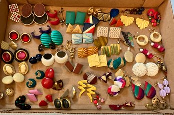 60 Pairs Vintage Pierced Earring Lot Retro Many From The 1980s