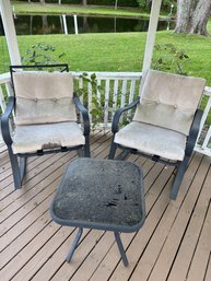 Set Of 2 Outdoor Cushioned Patio Chairs With Small Side Table