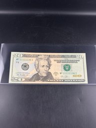 2013 Twenty Dollar Bill With Unique Serial Number