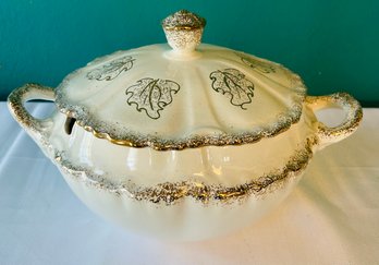 MCM Soup Tureen With Lid, Gold Accents