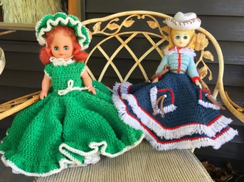2 Vintage 1960s Dolls With Hand Made Knitted Clothing / Dresses