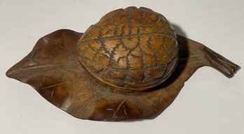 Vintage Black Forest Carved Walnut Inkwell
