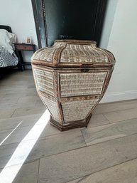 Vintage Woven Wicker And Wooden Storage Container.