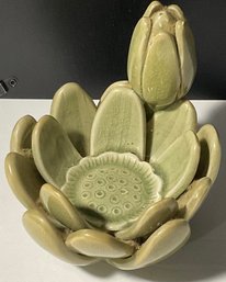 Celadon Ceramic Lotus Flower Votive Candle Holder