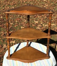 Vintage Cherry Wood Hanging 3 Shelf Corner Curio Display Shelf