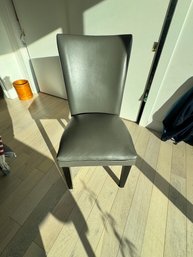 Modern Grey Leather Dining Chair With High Back.