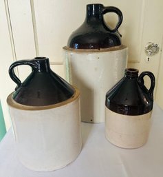 Vintage Stoneware Drip Glaze Jugs With Handles