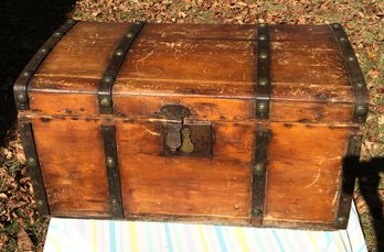 Antique 1860s - 1870s Copper Studded Travel Trunk / Chest / Strong Box
