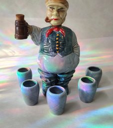 Vintage Barware  Liquor Decanter Scotsman With Shot Glasses