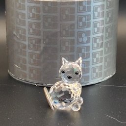 Swarovski Crystal Cat Kitten Figurine With Flexible Silver Metal Tail