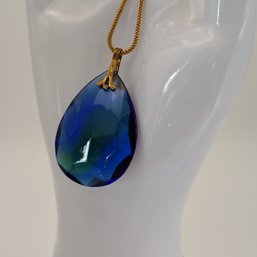 Blue Green Tear Drop Crystal Pendant Necklace