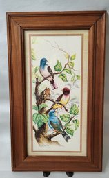 Vintage Three Birds On A Branch Matted And Framed Wall Art
