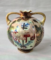 Antique Japanese Satsuma Vase Porcelain And Gilded Round Meiji Period
