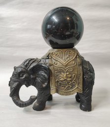 Vintage Heavy Cast And Brass Elephant With Marble Ball (2 Of 2)