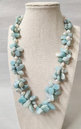 Gorgeous  Designer Larimar/ Amazonite And Freshwater Pearl Necklace