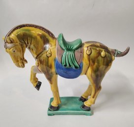 Vintage Chinese Tang Dynasty Style Sancai Glazed Horse Sculpture 7' Tall