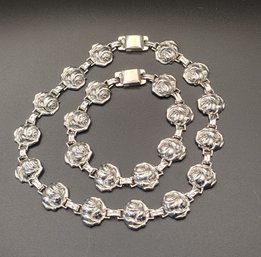 G&d&co Sterling Silver Linked Roses Childs Necklace And Bracelet