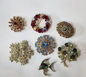 Vintage Brooches Coro, AB Crystal, Sarah Coventry, Karu Arke