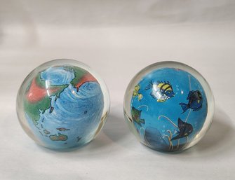 Reverse Painted Glass Globes Paperweights