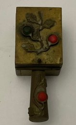 Antique Asian Brass Hinged Brass Stamp Box