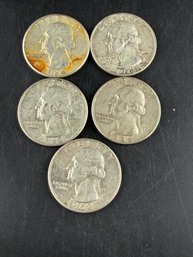 Lot Of 5 Washington Silver Quarters Miscellaneous Dates