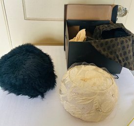 Lot Of 3 Vintage Hats & 1 Hatbox