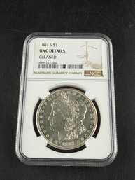 1881-S Morgan Silver Dollar NGC Graded UNC Details CLEANED 90 % Silver