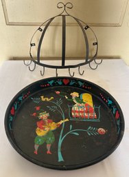 Vintage Metals Lot - Wall Hanging Pot Rack And Tray