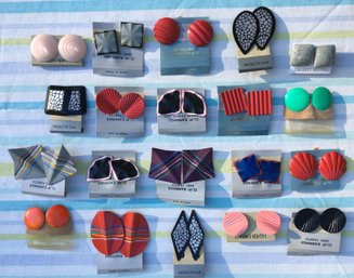 20 Pairs Of Vintage 1960s Mod Metal Enamel Painted Hypoallergenic Jewelry Earrings - Clip On & Pierced