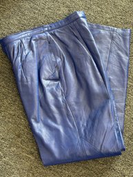 Bagatelle Blue  Leather Trousers Pants With Front Pleats And A High Waist Design