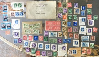 Old Envelope Full Of England, Canada & America Stamps - 90 Stamps - Father Jerome Chicago IL