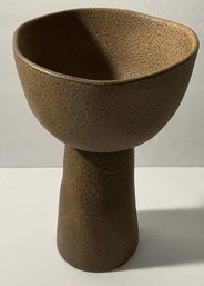 Crate & Barrel Ashanti Tall Brown Ceramic Footed Decorative Bowl.