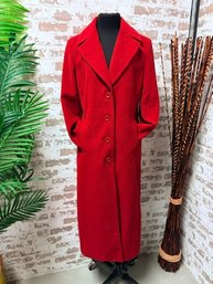 Vintage Chadwicks Of Boston Ladies Red Wool Coat With Classic Long Notch Lapel Size 10