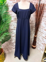 Vintage Navy Blue Crepe Polyester Dress Size 16