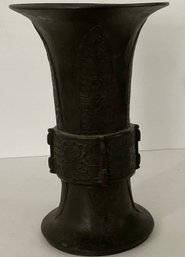 Antique Chinese Bronze Gu Beaker Vase, Gu Vessel, Retail $950