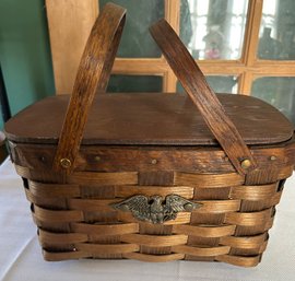 Vintage Basket With Eagle Decal And Lid