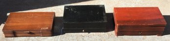 Lot Of 3 Wood Boxes - Silverware Flatware Utensils Storage Box