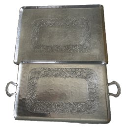 Pair Of Forged Aluminum Intaglio Design Trays