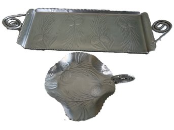 Pair Of Pinecone Motif Wrought Aluminum Trays