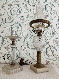 Glass Boudoir Lamp And Oil Lamp Coverted To Electric