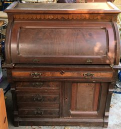 1800s Victorian East Lake Style Burlwood Roll Top Desk